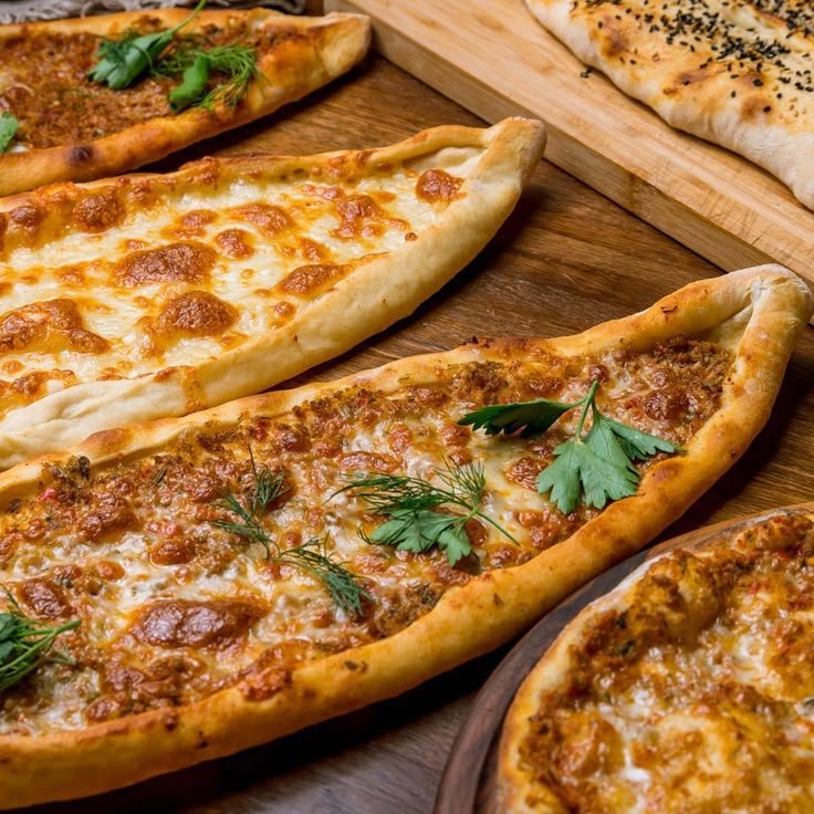 Freshly baked Turkish pide selection