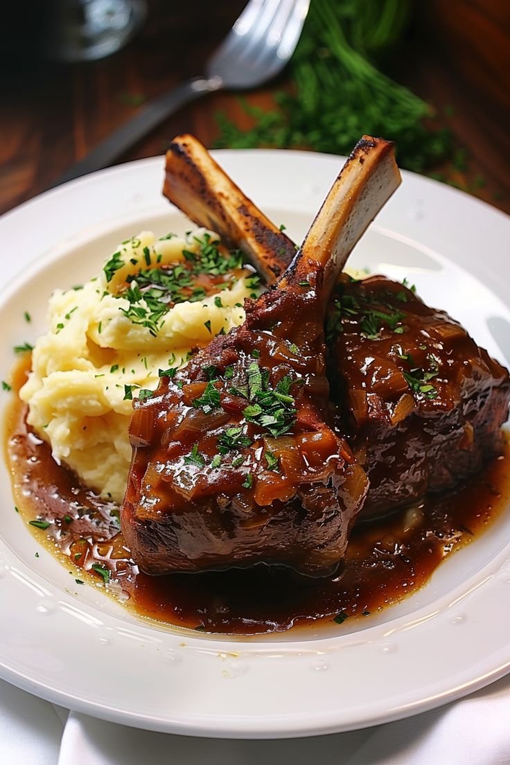 Herb-crusted lamb chops with garlic mash